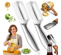 Multifunctional Vegetable Peeler, Kitchen Peeler, 3 in 1 Peelers for Kitchen with Bottle Opener and Wooden Handle, Stainless Steel Blade Glides Through Soft and Hard Produce Less Waste(B,2PCS)