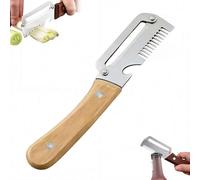 Multifunctional Vegetable Peeler with Bottle Opener & Slicer, Wooden Handle Stainless Steel Blade Kitchen Tool for Sugar Cane Potato Fruit Pineapple Pumpkin Papaya Carrot Veggie Peeler (Brown)