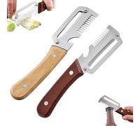 Multifunctional Vegetable Peeler with Bottle Opener & Slicer, Wooden Handle Stainless Steel Blade Kitchen Tool for Sugar Cane Potato Fruit Pineapple Pumpkin Papaya Carrot Veggie Peeler (2pcs)