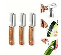 Multifunctional Vegetable Peeler with Wooden Handle, Stainless Steel Blade Kitchen Peeler, Ergonomic Fruit & Potato Peeler with Bottle Opener, Zero Snag Kitchen Tool for Carrot,Zucchini (1 Pie (3-PCS)