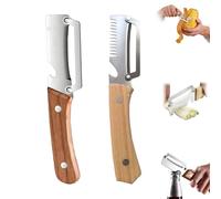 Multifunctional Vegetable Peeler & Wooden Peeler with Zero Snag Design, Stainless Steel Potato Peeler, Julienne Slicer, Fish Scaler and Bottle Opener Ergonomic Kitchen Tool, 2Pc (C)