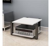 MultiFunctional WiFi Router Storage CabinetOpen Wooden Media Organizer Rack Movable Record Player Table for Home Office & Theater (White 27.6x21.7x15.7in)