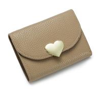 Multifunctional Women Heart Shaped Wallet Coin Purse Large Capacity First Layer Cowhide Leather Zipper Tri-fold Card Holder Ladies Travel Clutch Bag Female Personality Handbag, Brown, One Size