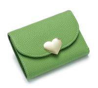 Multifunctional Women Heart Shaped Wallet Coin Purse Large Capacity First Layer Cowhide Leather Zipper Tri-fold Card Holder Ladies Travel Clutch Bag Female Personality Handbag, Green, One Size
