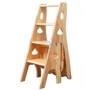 Multifunctional Wooden Folding Ladder Chair, 3-In-1 Convertible Step Stool with Storage Shelf for Home Library and Display