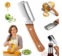 Multifunctional Wooden Handle Peeler, Multifunctional Vegetable Peeler, 3 in 1 Stainless Steel Kitchen Peelers with Bottle Opener and Wooden Handle, for Vegetable Apple Potato Sugar Cane(A,1PC)