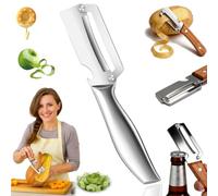 Multifunctional Wooden Handle Peeler, Multifunctional Vegetable Peeler, 3 in 1 Stainless Steel Kitchen Peelers with Bottle Opener and Wooden Handle, for Vegetable Apple Potato Sugar Cane(B,1PC)