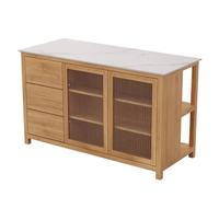 Multifunctional Wooden Kitchen Island with Stone Top, Doors & Open Shelves, Stylish Sideboard Cabinet for Home, Dining Room & Storage Solutions