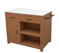 Multifunctional Wooden Kitchen Island with Stone Top, Open Shelves, Towel Bar & Storage Cabinet - Perfect Small Space Solution for Modern Kitchens