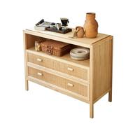 Multifunctional Wooden Sideboard for Dining Room - Rattan Storage Cabinet with Drawers Wall-Mounted Small Space Solution for Living Room Buffet Cabinet