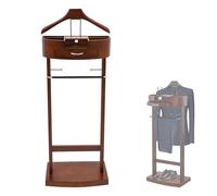 Multifunctional Wooden Suit Valet Stand with Drawer, Trouser Hanger, and Shoe Rack - Space-Saving Floor Standing Clothes Organizer for Men and Women