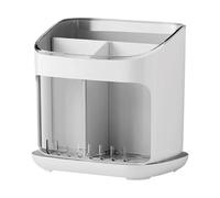 Multifunktionaler Utensilienhalter für die Arbeitsplatte - Moderner Besteckhalter & Essstäbchen-Organizer mit Fächern - Abtropf-Design für Küchenutensilien - Robust & Leicht zu reinigen (Weiß/Schwarz/