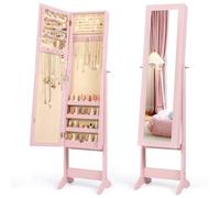 Multigot 2-in-1 Jewellery Cabinet, 3-Angle Adjustable Freestanding Jewellery Armoire with Full-Length Mirror, Mirrored Makeup Cosmetic Storage Organizer for Dressing Room Bedroom (Pink)