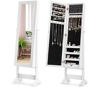 Multigot 2-in-1 Jewellery Cabinet, 3-Angle Adjustable Freestanding Jewellery Armoire with Full-Length Mirror, Mirrored Makeup Cosmetic Storage Organizer for Dressing Room Bedroom (White)