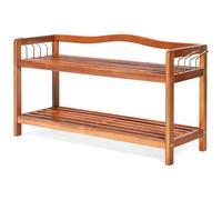 Multigot 2 Tier Shoe Rack, Solid Acacia Wood Shoe Storage Organizer with 4 Side Metal Hooks, Slim 26cm Narrow Wooden Shoes Shelf for Hallway Entryway, Holds 6-8 Pairs (2-Tier, 74 x 26 x 42cm)