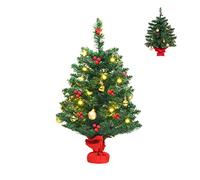 Multigot 2FT Christmas Tree, Pre-Lit Mini Artificial Tabletop Tree with Led Lights, Festival Stimulated Xmas Tree for Home Office Hotel (Green With Gold Balls & Red Berries & 15 Lights)