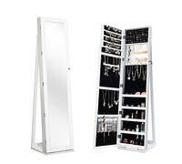 Multigot 3-in-1 Jewellery Cabinet, Free Standing Jewellery Armoire with Full Length Mirror and Display Shelf, Lockable Cosmetic Storage Organizer for Earring Ring Necklace (Fixed White)