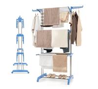 Multigot 4-Tier Clothes Drying Rack, Adjustable Airer Laundry Rack Stand with Wheels and Foldable Wings, Large Rolling Dryer Hanger Garment Rack Towel Storage for Indoor Outdoor (Blue + Sliver)