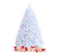 Multigot 4FT/5FT/6FT Christmas Tree, Artificial Xmas Pine White Trees with Iridescent Leaves and Foldable Metal Stand, Pop Up Hinged Holiday Tree for Doorway Shop Office（6FT）