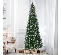Multigot 5FT/6FT/7.5FT Christmas Tree, Snow-Flocked Artificial Xmas Pencil Tree with Decorative Pinecones and Metal Stand, Green Holiday Pine Trees for Home, Shop and Office(7.5FT)