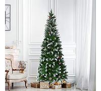 Multigot 5FT/6FT/7.5FT Christmas Tree, Snow-Flocked Pop Up Artificial Xmas Pencil Tree with Decorative Pinecones and Metal Stand, Green Holiday Pine Trees for Home, Shop and Office (6FT)