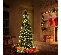 Multigot 6.5FT Pre-Lit Christmas Tree, Slim Artificial Xmas Tree with Warm LED Lights and Foldable Metal Stand, Traditional Holiday Decoration for Home Office Shop (6.5FT)