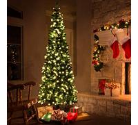 Multigot 7.5FT Pre-Lit Christmas Tree, Slim Artificial Xmas Tree with Warm LED Lights and Foldable Metal Stand, Traditional Holiday Decoration for Home Office Shop (7.5FT)
