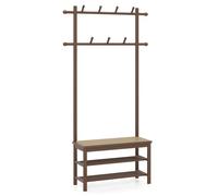 Multigot Bamboo Coat Rack, PE Rattan Hall Tree with 11 Hanging Hooks and 2 Shelves, 3-In-1 Shoe Storage Bench Organizer for Hallway Bedroom Entryway (Brown)