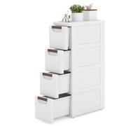 Multigot Bathroom Floor Cabinet On Wheels, Freestanding Slim Storage Cupboard with 3/4/5 Drawers, Mobile Drawer Cabinet Compact Plastic Bathroom Organizer Unit for Living Room Entryway (4-Drawer)