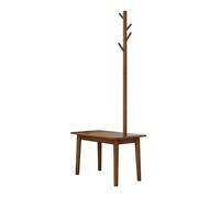 Multigot Coat Rack, Freestanding Hall Tree with End Table & 4 Hooks, Solid Wood Clothes Hanger Storage Organizer Stand for Hallway Entryway Bedroom Living Room