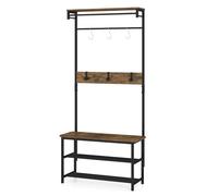 Multigot Coat Rack, Freestanding Hall Tree with Hanging Bars | Industrial Storage Coat Stand Metal Frame Clothes Rail Clothing Hanger with Shoe Bench and 6 Removable Hooks for Hallway