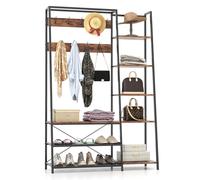 Multigot Coat Rack Stand with Shoe Storage, 5-in-1 Freestanding Hall Tree with Bench and 9 Hooks, Industrial Metal Clothes Rail Clothing Hanger Entryway Storage Shelf (5 Side Shelves)