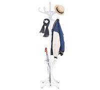 Multigot Coat Rack, Wooden Hat Clothes Hall Tree Hanger with Umbrella Holder and 12 Hooks, Freestanding Scarf Display Organizer Stand for Home Dormitory Office (White)