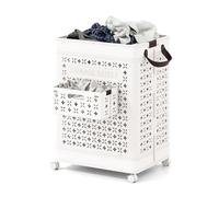 Multigot Foldable Laundry Basket on Wheels, 75L Rolling Laundry Trolley Cart with Side Basket and Handles, Plastic Dirty Clothes Storage Hamper Portable Washing Basket for Bathroom Bedroom