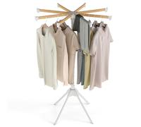 Multigot Folding Clothes Drying Rack, Freestanding Clothes Airer Laundry Towel Rack Stand with 8 Bamboo Hanging Rods, Space-Saving Dryer Hanger for Indoor Outdoor