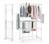 Multigot Folding Clothes Drying Rack, Freestanding Clothes Airer with 4 Universal Wheels and Folding/Removable Shelves, Adjustable Aluminum Laundry Dryer Hanger Rack Stand for Indoor Outdoor