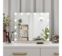 Multigot Hollywood Vanity Mirror with Lights, Cosmetic Tabletop Mirror with 14 LED Bulbs, Detachable 5X Magnifying Mirror and 3 Color Modes, Lighted Rectangular Makeup Mirror Dressing Table Mirror