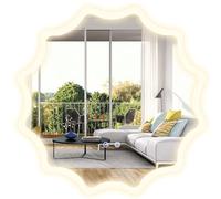 Multigot LED Bathroom Mirror, 600x600mm Wall-Mounted Makeup Mirror with 3-Color Dimmable Lights and Smart Touch Switch, Waved Round Illuminated Anti-Fog Vanity Mirror, IP54 Waterproof