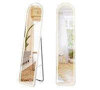 Multigot LED Full Length Mirror, 155x37cm Large Free Standing Floor Mirror with Dimming & 3 Color Lighting, Wall Mounted Long Dressing Mirror for Bedroom Living Room Entryway