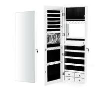 Multigot LED Lights Jewelry Cabinet, 2-In-1 Wall-mounted/Door Hanging Makeup Storage Armoire with Full Length Mirror, Lockable Mirrored Jewelry Organizer for Bedroom Dressing Room (White)