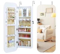 Multigot Mirrored Jewelry Cabinet, Door Hanging or Wall Mounted Jewelry Armoire with Full Length & Interior Mirror, Lockable Makeup Storage Organizer for Bedroom Dressing Living Room