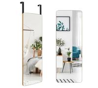 Multigot Over The Door Mirror, Full Length Mirror with Natural Bamboo Frame, Modern Rectangle Hanging Mirrors for Wall & Door Use in Bedroom, Living Room, Entryway