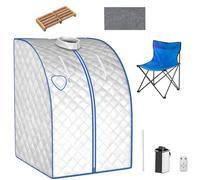 Multigot Portable Steam Sauna, Folding Personal Home Spa Box with Folding Chair, Foot Massage Rollers and Remote Control, Full Body Sauna Tent for Detox Therapy (Silver)