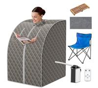 Multigot Portable Steam Sauna, Folding Personal Home Spa Box with Folding Chair, Foot Massage Rollers and Remote Control, Full Body Sauna Tent for Detox Therapy (Grey)
