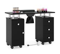 Multigot Professional Manicure Table, Mobile Nail Desk with Electric Dust Collector, 3 Dust Bags, Wrist Rest, Cabinet, 4 Drawers & 8 Lockable Wheels, Nail Art Workstation for Spa Salon (Black)