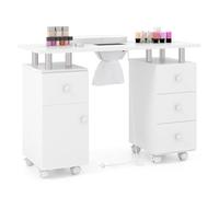 Multigot Professional Manicure Table, Mobile Nail Desk with Electric Dust Collector, 3 Dust Bags, Wrist Rest, Cabinet, 4 Drawers & 8 Lockable Wheels, Nail Art Workstation for Spa Salon (White)