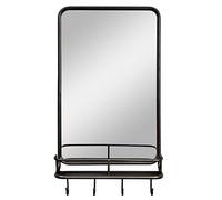 Multigot Rectangular Bathroom Mirror, Wall Mounted Hanging Glass Mirror with Shelf & 4 Hooks, Modern Vanity Makeup Mirror for Bedroom Entryway Livingroom