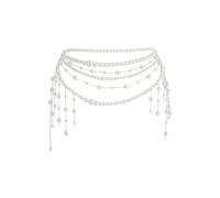 Multilayer Pearl Tassel Waist Chain Trendy Flower Waistband White Pearl Body Chain Flower Long Tassel Pendant Waist Chain Wedding Bridal Dress Belt for Women, Copper, No Gemstone