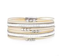 Multilayer PU Leather Bracelet Bohemian Rhinestone Bangle(Apricot)