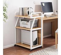 Multilayer Rolg Storage Cart for Printer, 20mm Steel Structure, Office & Kitchen Shelf with Guardrail, Natural Finish (55x40x99cm)